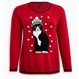Torrid CREW PULLOVER SWEATER CAT RED